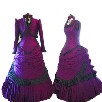 ויקטוריאני סגול ההמולה כדור שמלה קולוניאלי הגאורגי הרנסנס הגותי ההיסטורי השמלה של נשים ללבוש בגדים שמלה סגולה.