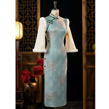 זמש בתוספת קטיפה החדרת בנות Cheongsam 2022 חורף חדש ומשופר אופנה סינית מסורתית השמלה טאנג חליפה Hanfu לנשים