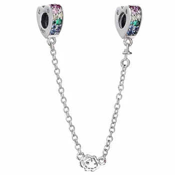 חדש Multi-צבע קשתות של אהבה עם קריסטל בטיחות שרשרת חרוז מתאים סטרלינג 925 צמיד כסף Diy תכשיטים