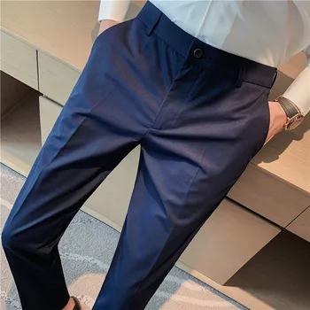 חדש Slim Fit גברים של מכנסיים מכנסיים למתוח אנשים Sunmmer באיכות גבוהה קלאסי צבע מוצק עסקים מזדמנים ללבוש רשמי את המכנסיים
