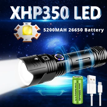 חדש XHP350 סופר מבריק LED Fashlight עם USB טעינה עמיד למים פנס 5200MAH 26650/18650 טקטי זום פנס עבור קמפינג
