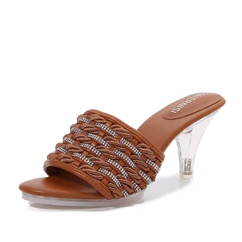 חדש סנדלים שחוקים עם דק עקב העצום קריסטל העקב הגירסה הקוריאנית של עדין מנופחים נעלי בית
