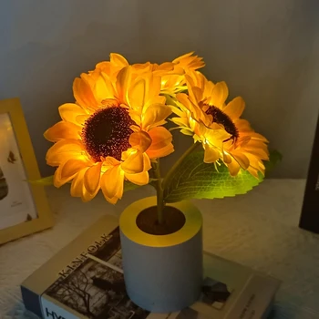 חמניות נטענת מנורת שולחן ליד המיטה בחדר השינה פרח רוח לילה אור לצמחים השולחן לקישוט הסלון אסתטי מתנות