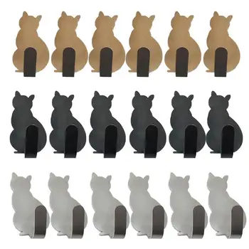 חתול קל ביתיים קולב להתקין כלים עצמי מחזיק מתכת מגבת קיר הדלת 6pcs ווים חתול דבק מפתח צורת חתול בגדים