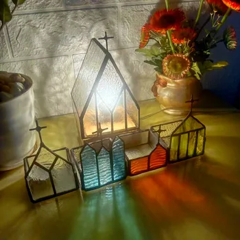 טיפאני תהליך פמוט הכנסייה יצירתי זן זכוכית צבעונית פרפר Windproof נר קישוטי הקיר מחזיק נר