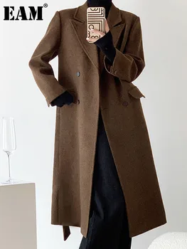 [ידה] מתאים רופף חום כהה עם חגורת גדול גודל צמר מעיל מעילי הדובון חדש השרוול הארוך של נשים אופנה גאות סתיו חורף 2023 1DF3580