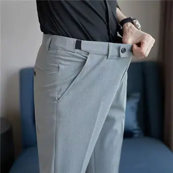 יוקרה טהור Coloer מזדמנים מכנסיים קוריאנית 2023 אופנה צדדי דק באורך קרסול מכנסיים גברים של האופנה סתיו המשרד מכנסיים H52