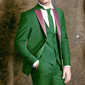 ירוק Slim Fit גברים אפריקאי של חליפות 3 חלקים איטלקי, חליפת חתונה לשיא דש מותאם אישית החתן טוקסידו 2023 זכר עסקים Fashon