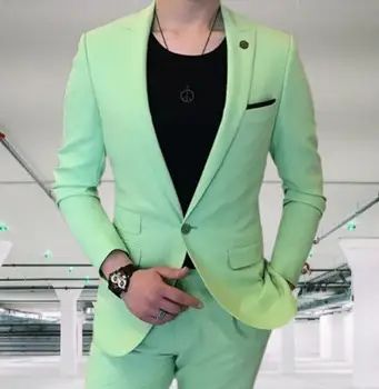 ירוק זכר חליפות חתונה נשף ללבוש למסיבה Slim Fit שיא דש מותאם אישית אלגנטי שני חלקים (ג ' קט+מכנסיים) Conjuntos De Chaqueta