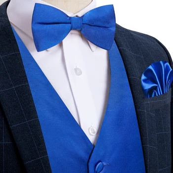 כחול רויאל האפוד לאדם מסיבת חתונה עסקים מראש קשורות עניבת הפרפר סט סאטן מוצק V-צוואר אביב סתיו הז ' קט של גברים cortaviento גבר