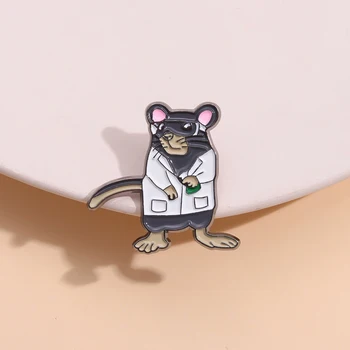 מדע עכבר מעבדה אמייל Pin מותאם אישית מחקר ניסוי חיה סיכות דש החולצה בגדים תג תכשיטים מתנות עבור התלמיד