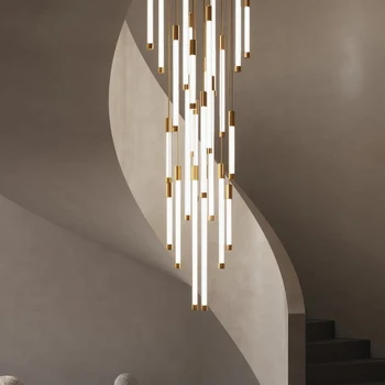 מדרגות נברשת מודרנית מינימליסטי האווירה בבית דופלקס סלון לופט מינימליסטי דירה וילה מסתובב חלול מנורת אור