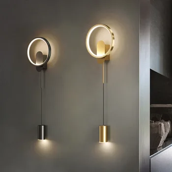 מודרני זהב/שחור ליד המיטה תלויה אור מקורה LED מנורת קיר עם זרקור המנורה בסלון מסדרון מעבר לקיר אור מדרגות מנורות