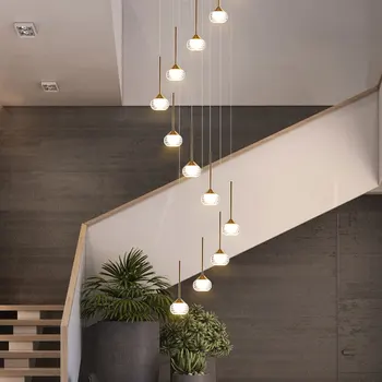 מודרני זכוכית קטן כדור זהב מסעדה מדרגות נברשת אור תליון יצירתי וילה דו-צדדי המדרגות המסתובבת מנורה ארוכים