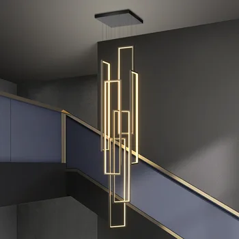 מודרני מדרגות מלבן Led אורות תליון הסלון תליית מנורה לופט וילה Led נברשת תאורה אלומיניום Luminaire