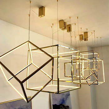 מודרני קוביית Led נברשות תאורה לחיות בחדר האוכל עיצוב הבית הוביל תליון מנורה וילה לופט מדרגות תלויות אור Luminaire