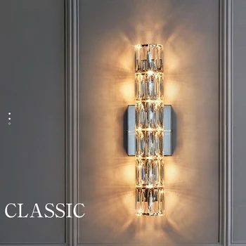מודרניים, פשוטים ומפוארים קריסטל מנורת קיר נירוסטה Led מנורת קיר הטלוויזיה החדשה מנורת קיר מנורת הלילה וילה מרפסת במעבר המנורה