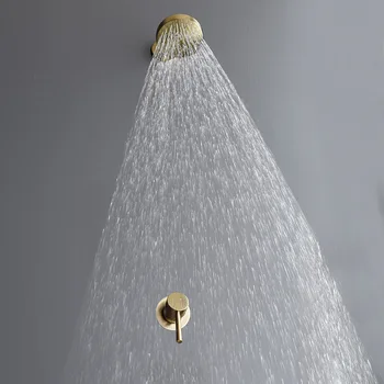 מוסתר קיר רכוב ראש מקלחת סט נירוסטה מוברשת זהב המקלחת ראש מקלחת פשוטה.
