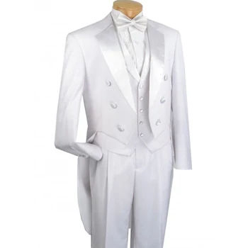 מותאמות אישית כדי למדוד לבן ערב Tailcoats עם רחב דש,העידו החתונה מעייל פראק,חליפה מחוייטת החתן זנב ארוך חליפה