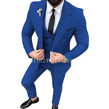 מותאמות אישית שנעשו חליפות אלגנטיות לגברים 3 חתיכות Slim Fit רשמית עסקיים קלאסי שמלת החתונה (בלייזר+אפוד+מכנסיים) תחפושת Homme