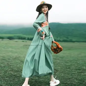 מזרחי בציר שמלה בסגנון סיני מסורתי שמלת נשים Hanfu הלאומי פרח רקמה השמלה מזרחי עממי שמלת ריקוד