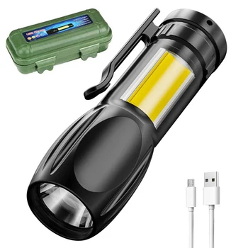 מיני פנס Led זום פוקוס לפיד המנורה נטענת USB פנס מתכוונן, עמיד למים חיצוני קמפינג חירום Led הפנס