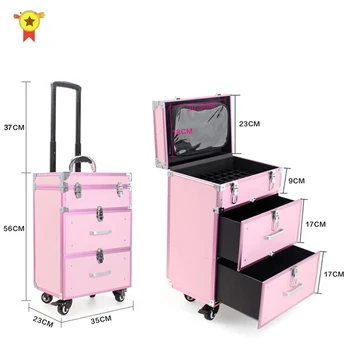 מסגרת אלומיניום+PVC השידה תיק קוסמטי,איפור כלי המזוודה התיבה ,מתגלגל איפור מזוודות טרולי ,תיק קוסמטי מזוודות