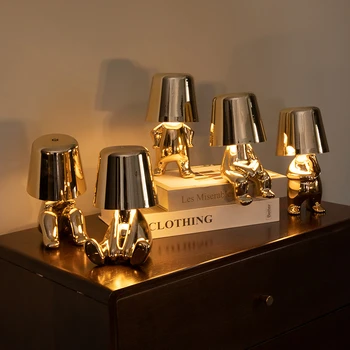 מעצבים מודרניים החושב הזהב הוביל מנורת לילה נורדי נטענת USB שולחן האורות בסלון חדר שינה מקורה עיצוב מנורת שולחן