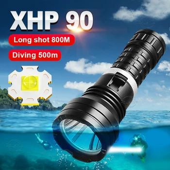 מקצועי צלילה פנס XHP90 חזק מתחת למים המנורה IPX8 עמיד למים LED לפיד מתח גבוה פנס צלילה אור