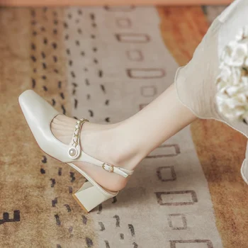 מרי ג ' יין נשים נעליים עם עקבים עבים, פיות בסגנון של חצאית, עדין גבוה העקב Baotou סנדלים, קיץ חדשה 2023 לנשים