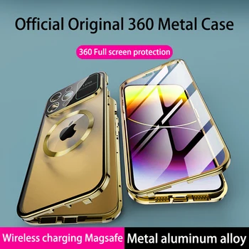 מתכת אלומיניום סגסוגת מגנטית מקרה עבור iPhone 14 13 12 Pro מקס 360° מסך עדשה HD זכוכית Magsafe ספיחה כיסוי הגנת