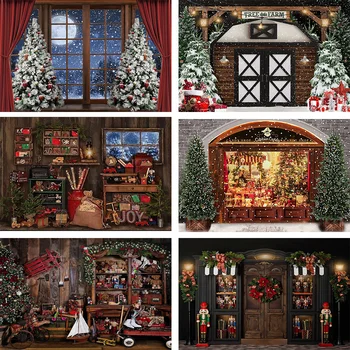 נושא חג המולד צילום רקע דיוקן ירי חנות צעצועים מעץ אורן עץ קישוט תפאורות סטודיו צילום Photocall