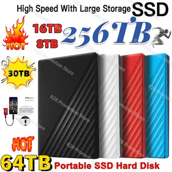 נייד 100% מקורי SSD 64TB כונן קשיח 1TB/2TB/8 טרה-בתים/16 טרה-בתים חיצוני SSD כונן קשיח מסוג C USB3.1 דיסק קשיח, כונן פלאש USB Ps5