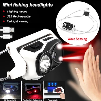 נייד Mini ראש חיישן אור נטענת USB LED פנס סופר מבריק אזהרה אדומה אור עמיד למים פנס המאיר 