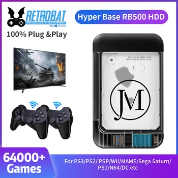 נייד חיצוני המשחק כונן קשיח 500G Retrobat מערכת Plug & Play מובנה 64000+משחקים תואם forPS3/PS2/ PSP/WII/מיים/סגה