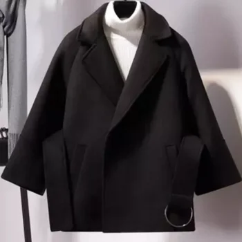 נשים מעיל מכוסה כפתור רופף נקבה להאריך ימים יותר אופנה הגלימה יומיומי שרוול ארוך ז ' קטים מוצק גג עם חגורת מעיל חורף 2023