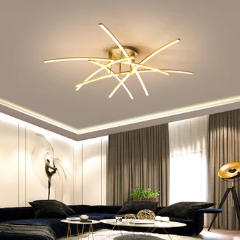 סגנון מודרני זהב הוביל נברשת עבור הסלון, חדר השינה, חדר האוכל במטבח מנורת תקרה עיצוב יצירתי שליטה מרחוק אור