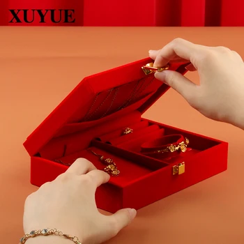סין האדומה אירוסי החתונה מתנת אירוסין תכשיטים תיבת תכשיטי זהב החתונה מציעים שלוש זהב קופסת תכשיטים.
