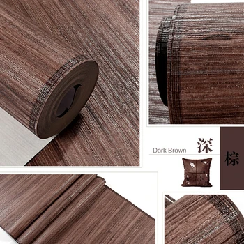 סיני רטרו עץ מלא רול טפט דמוי קש מסעדה יפנית בסלון קיר חדר השינה נייר חום Wallcovering