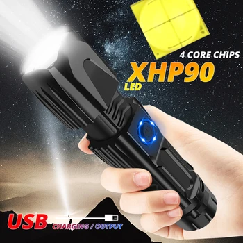 עוצמה XHP90 LED פנס טקטי XHP50 לפיד USB לטעינה שבב חכם לשלוט התחתון התקפה חרוט להשתמש 26650 סוללה עבור המחנה.