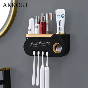 פלסטיק מחזיק מברשת שיניים יוקרה אוטומטי משחת שיניים Dispenser יצירתי ללא חבטות קוסמטיים אחסון מדף אביזרי אמבטיה