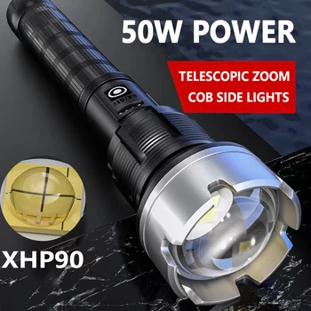 פנס טקטי חדש עוצמה טובה XHP90 7 מצבי USB סופר מבריק נטענת Zoomable מנורת חירום חיצוני LED לפיד עובד
