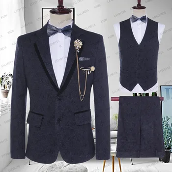 פרחים החליפה של הגברים חליפת עסקים רשמית Workwear 'נטלמן מסיבת הסיום סלים טוקסידו חתן שמלת החתונה (ז' קט + אפוד + מכנסיים)