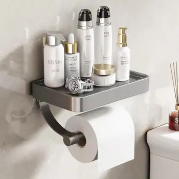 ציפורניים חינם גריי מחזיק נייר טואלט אלומיניום קיר רכוב הנייר טואלט בשירותים בעל אביזרי אמבטיה WC עיצוב אחסון מדף