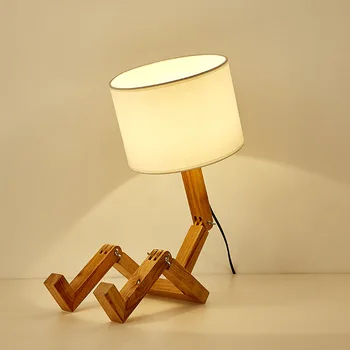 רובוט בצורת שולחן עץ המנורה E14 מנורה מחזיק 110-240V המודרנית בד אמנות שולחן-עץ מנורת שולחן סלון מקורה ללמוד בלילה אור