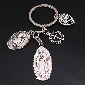 רטרו הקתולית מרי הבתולה פולחן מחווה טקס צלב עץ החיים קסם Keyring DIY תכשיטים מלאכת יד מתנה מחזיק מפתחות P954