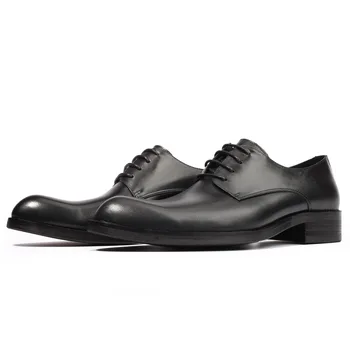 שחור מעור גבר שמלת נעלי אופנה להחליק על אוקספורד לגברים עור אמיתי תחרה רשמית מסיבת חתונה נעליים