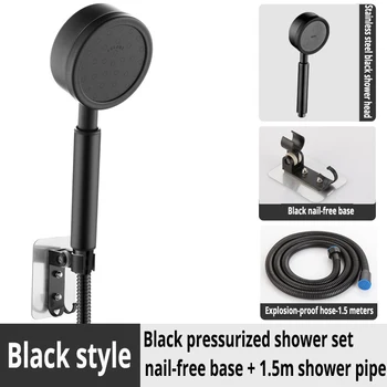 שחור ראש מקלחת נירוסטה גבוהה Pressur כף יד קיר רכוב על שירותים חיסכון במים גשמים צינור מקלחת מחזיק סט