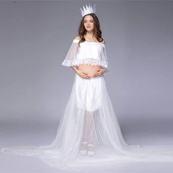שמלות הריון עבור צילומים סקסי לבן תחרה לידה טול שמלות לנשים בהריון יריות צילום לידה פוטושוט