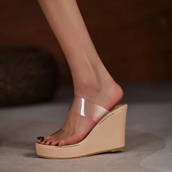 שקוף סנדלי נשים קיץ נעליים 2022 אופנתיים חדשים עקב גבוה טריזי פלטפורמת Slingback מזדמן PVC סקסי מקרית
